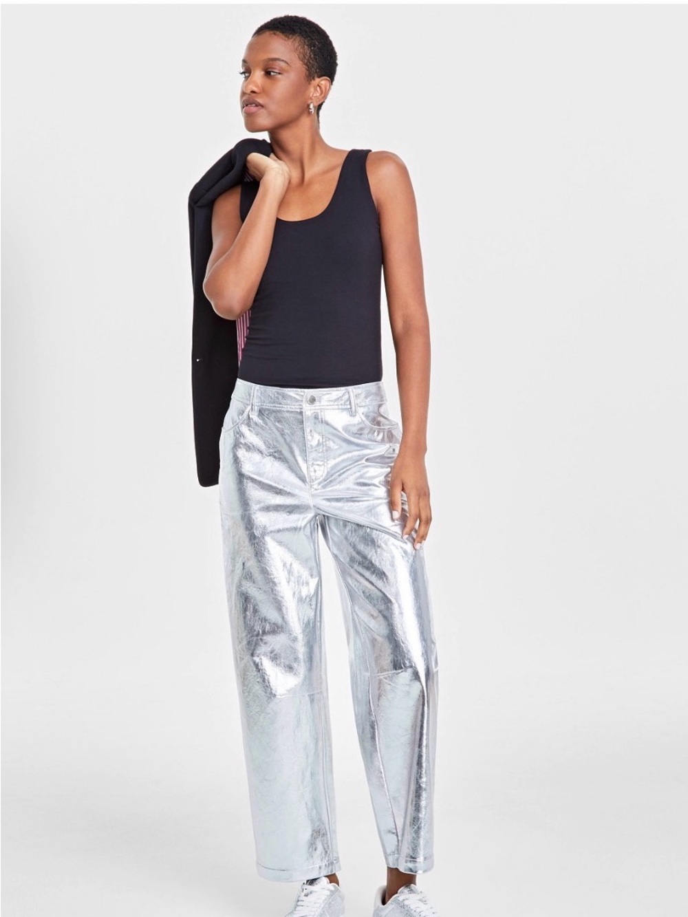 Straight Leg Metallic Silver Women’s Jeans